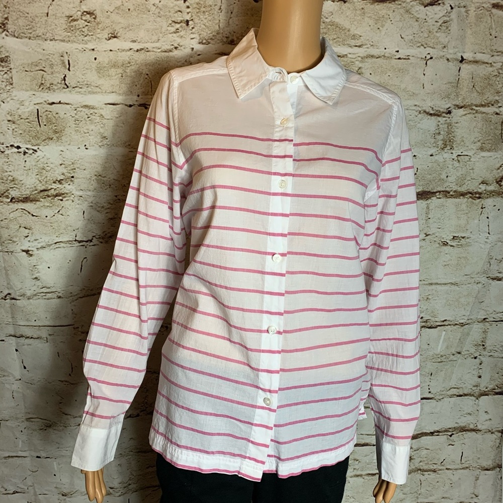 Pendleton Pink & White Striped Button Down Sz Med - image 1
